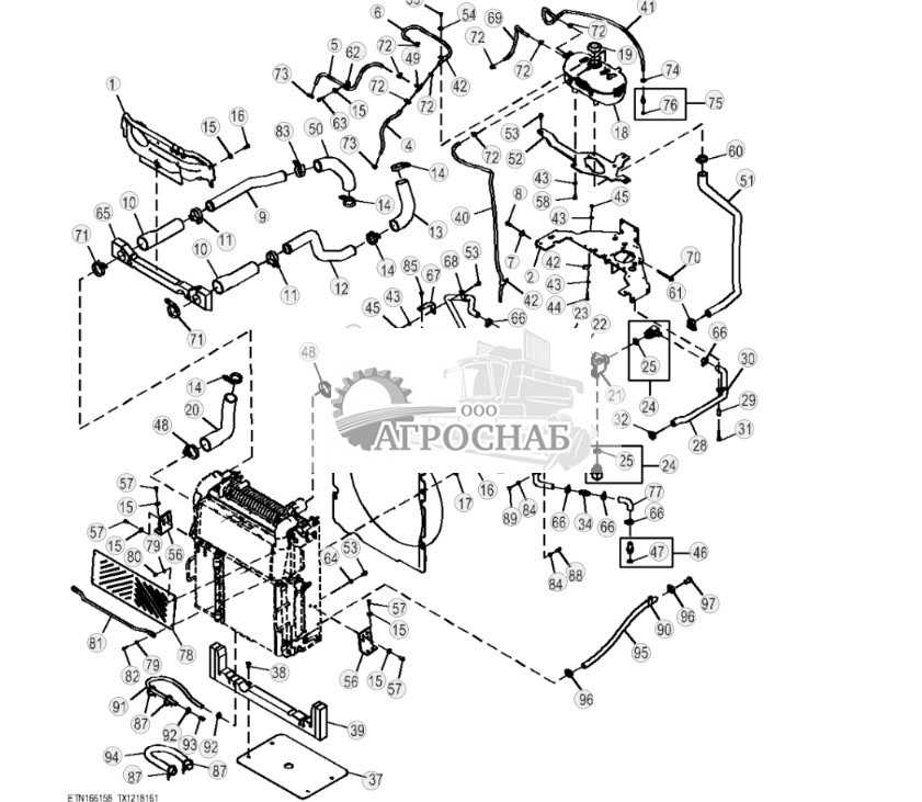 Кожух вентилятора и шланги (Engine 4045HT086-RE566132) (303524 - 344421) - ST866647 148.jpg